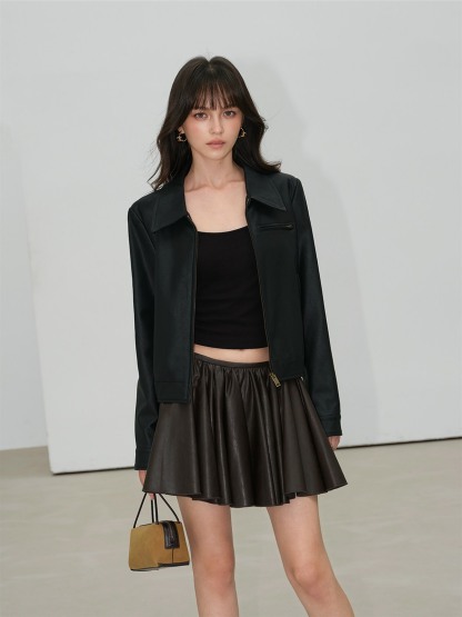 Juliet Pleated Faux Leather Mini Skirt
