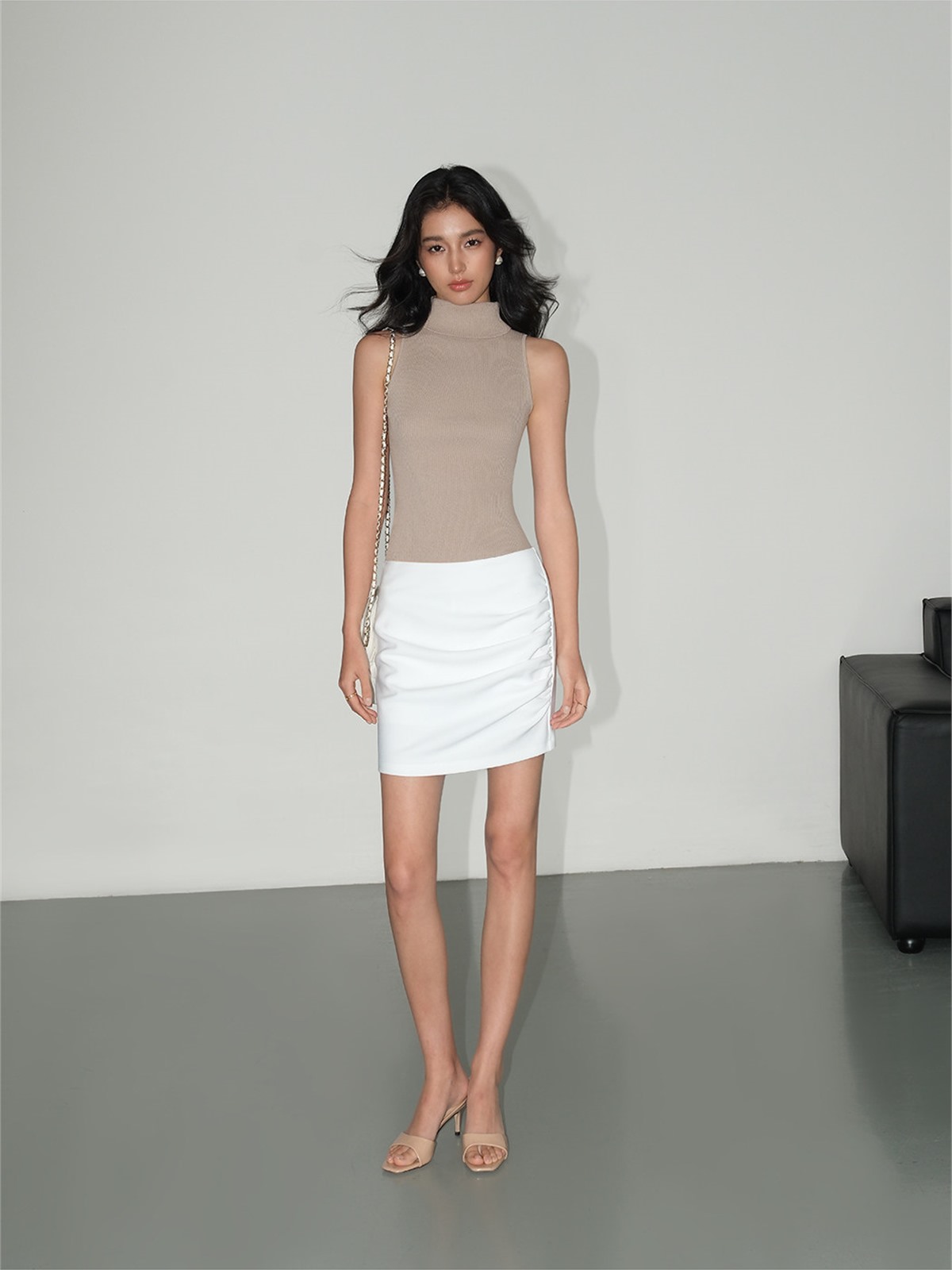 Lavinia Ribbed Turtleneck Sleeveless Top