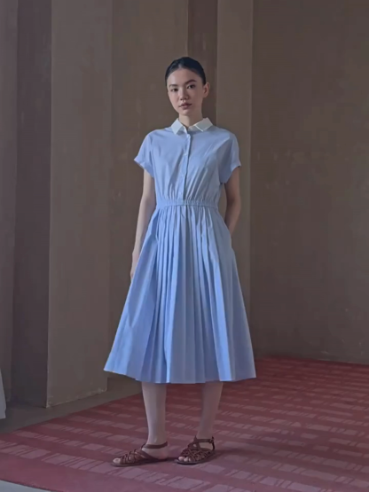 Ryan Stripe Pleated Shirt Dress