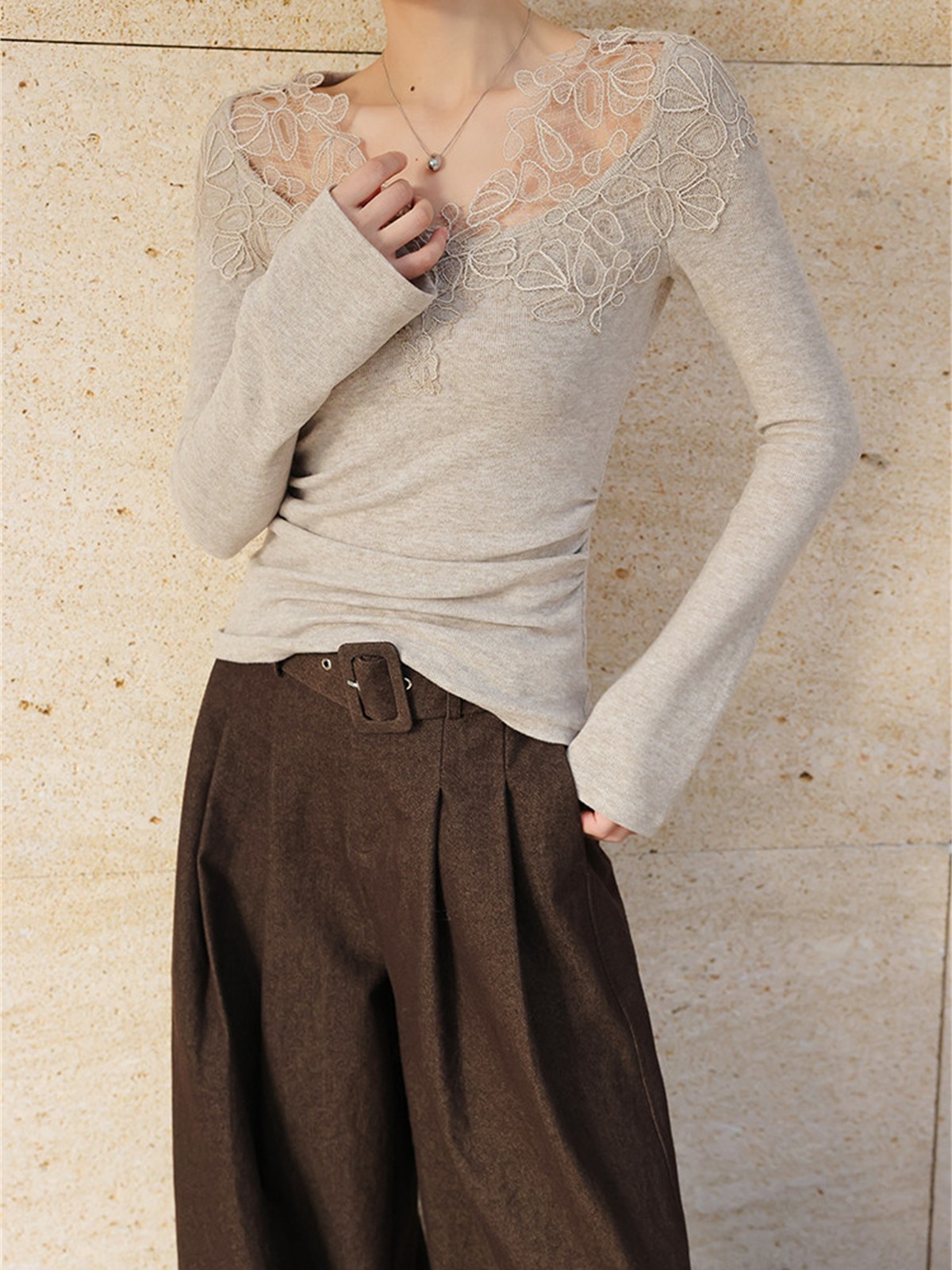 Harmony Lace-Trim Knit Top