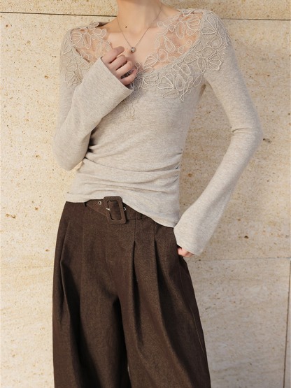 Harmony Lace-Trim Knit Top