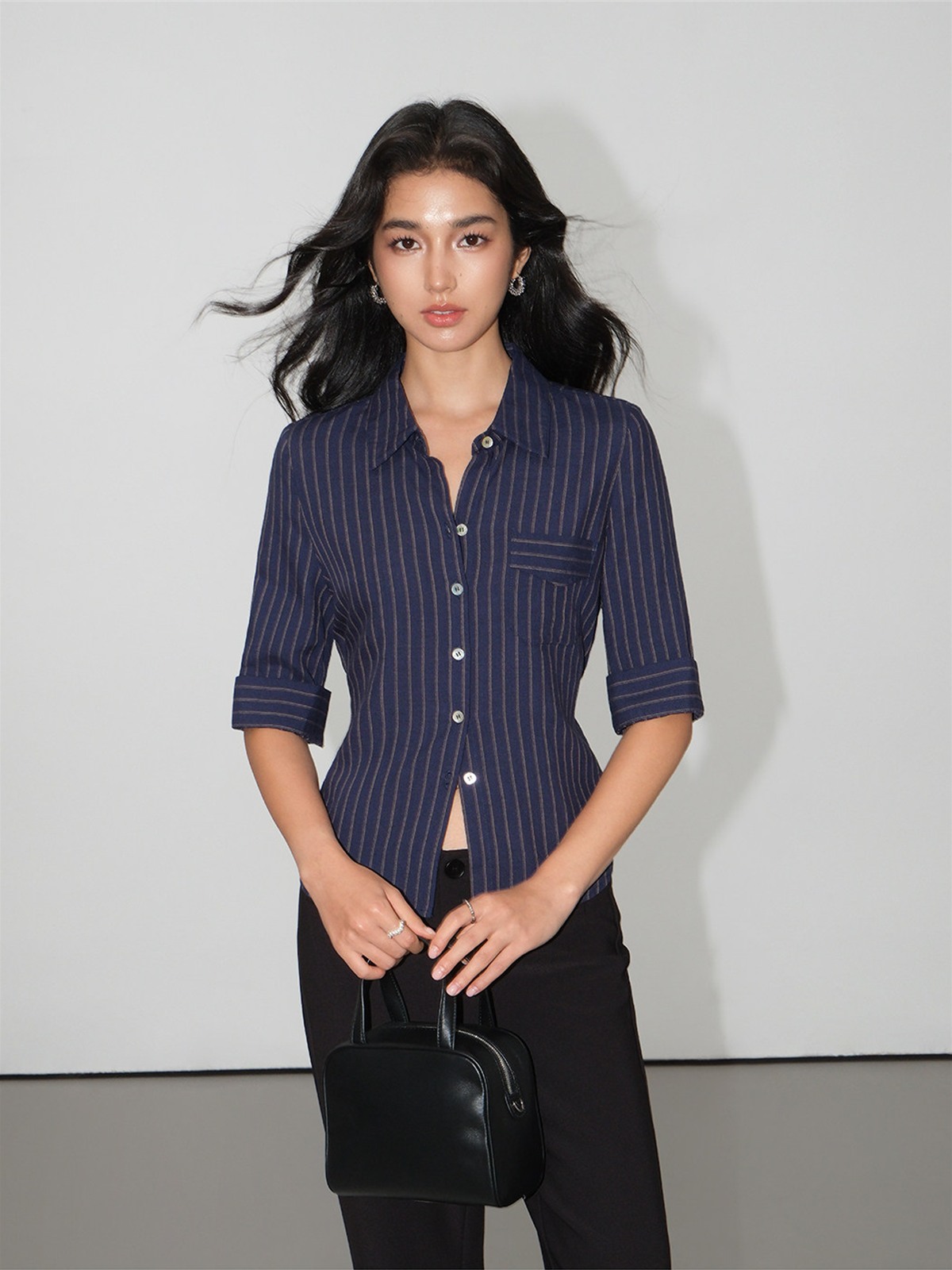 Julia Pinstripe Three-Quarter Sleeve Shirt