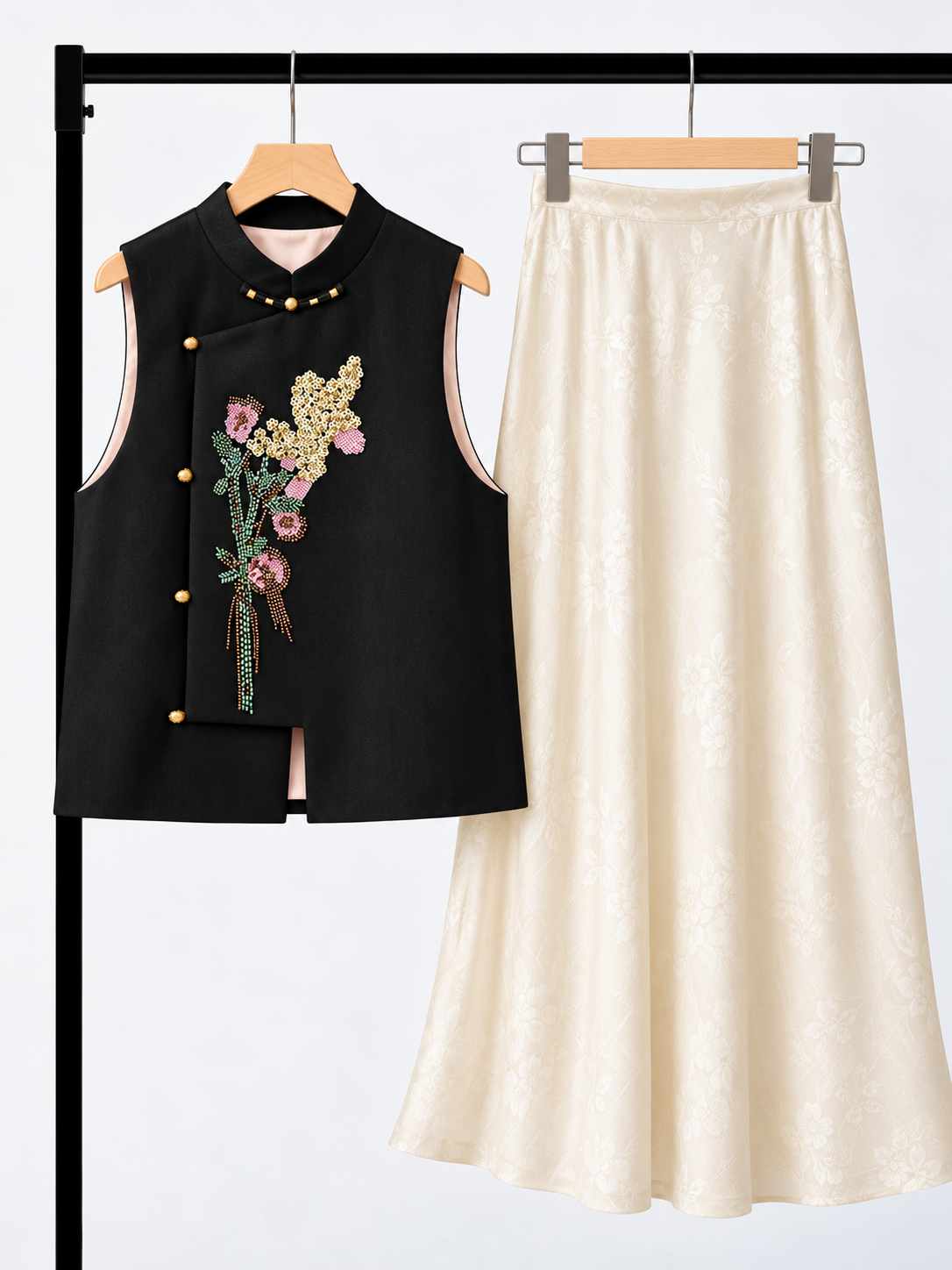 Yan Mei Reversible Sequin-Floral Silk Oriental Vest