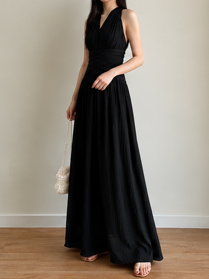 Cristian Ruched-Waist Halter Maxi Dress