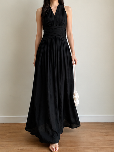 Cristian Ruched-Waist Halter Maxi Dress