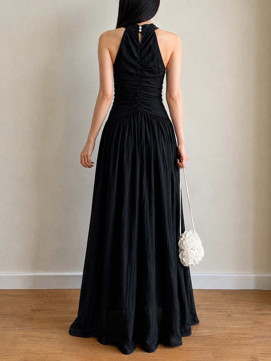 Cristian Ruched-Waist Halter Maxi Dress