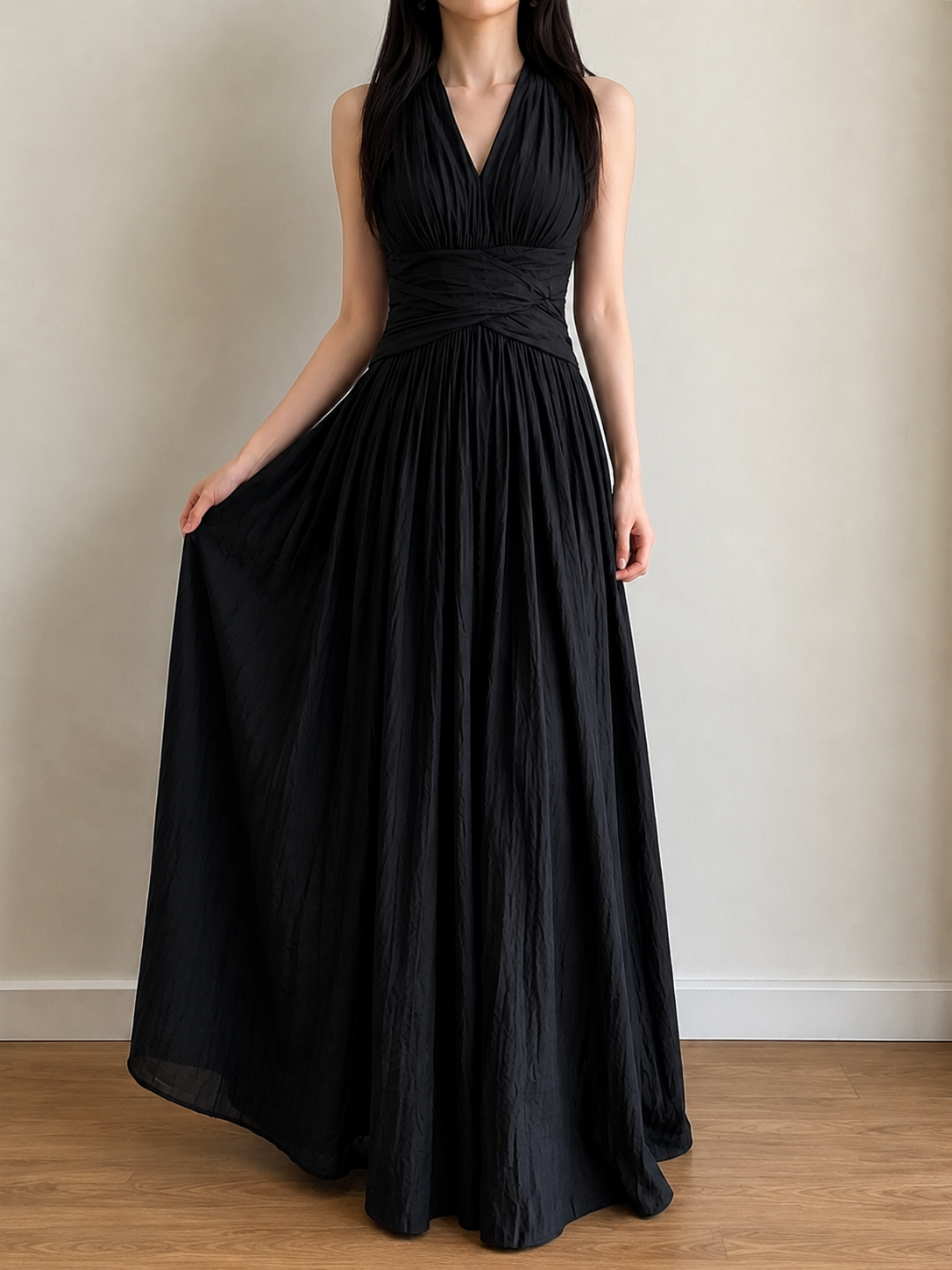 Cristian Ruched-Waist Halter Maxi Dress
