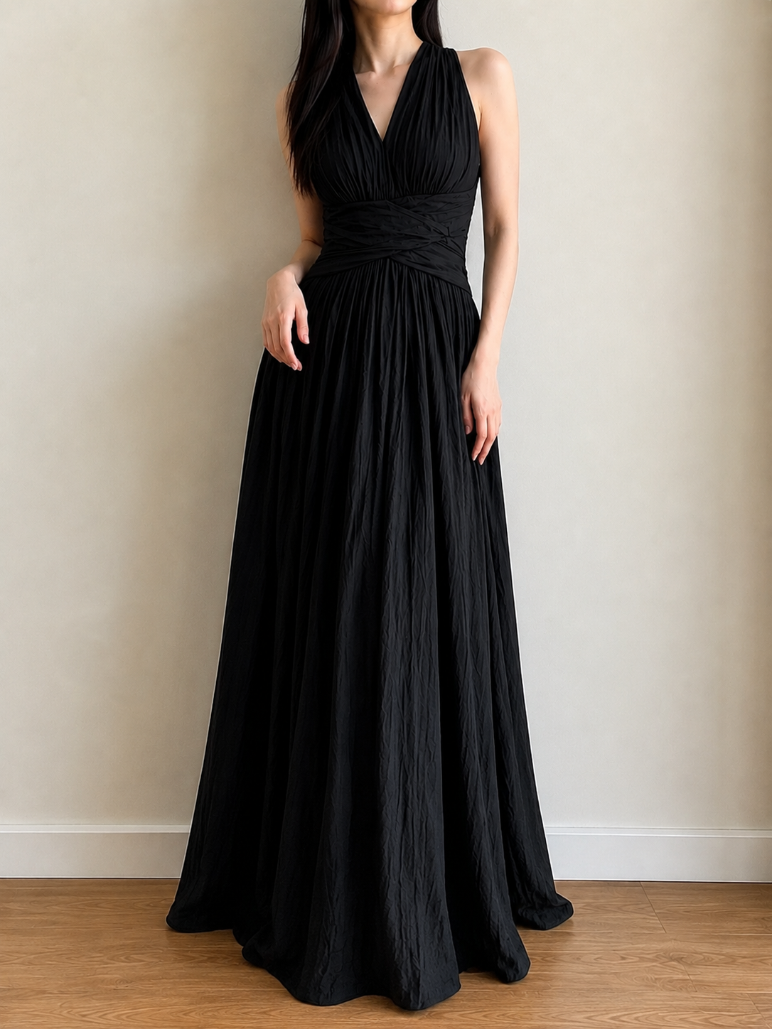 Cristian Ruched-Waist Halter Maxi Dress
