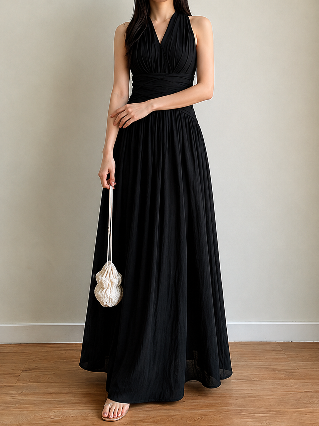 Cristian Ruched-Waist Halter Maxi Dress