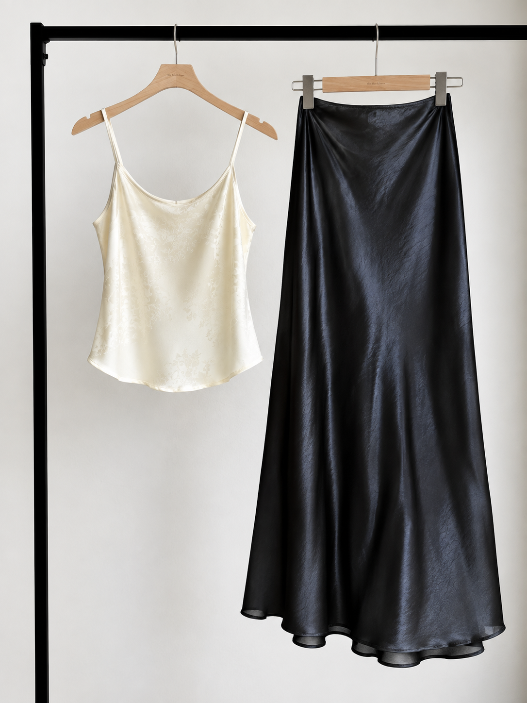 Gemma Sheer-Hem Layered Satin A-Line Maxi Skirt