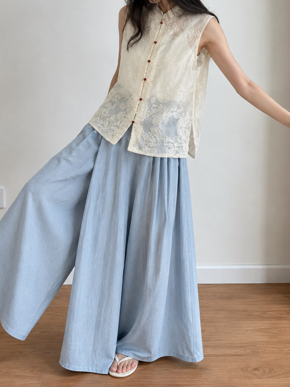 Gideon Crinkle-Texture Flowy Wide Leg Pants
