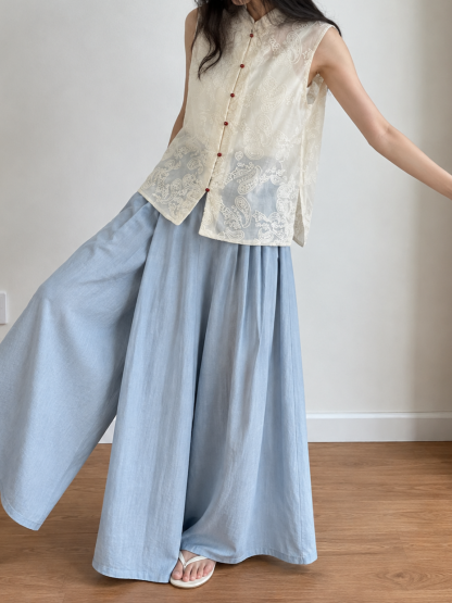 Gideon Crinkle-Texture Flowy Wide Leg Pants