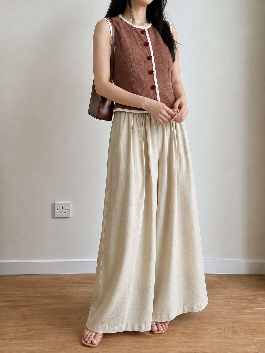 Gideon Crinkle-Texture Flowy Wide Leg Pants