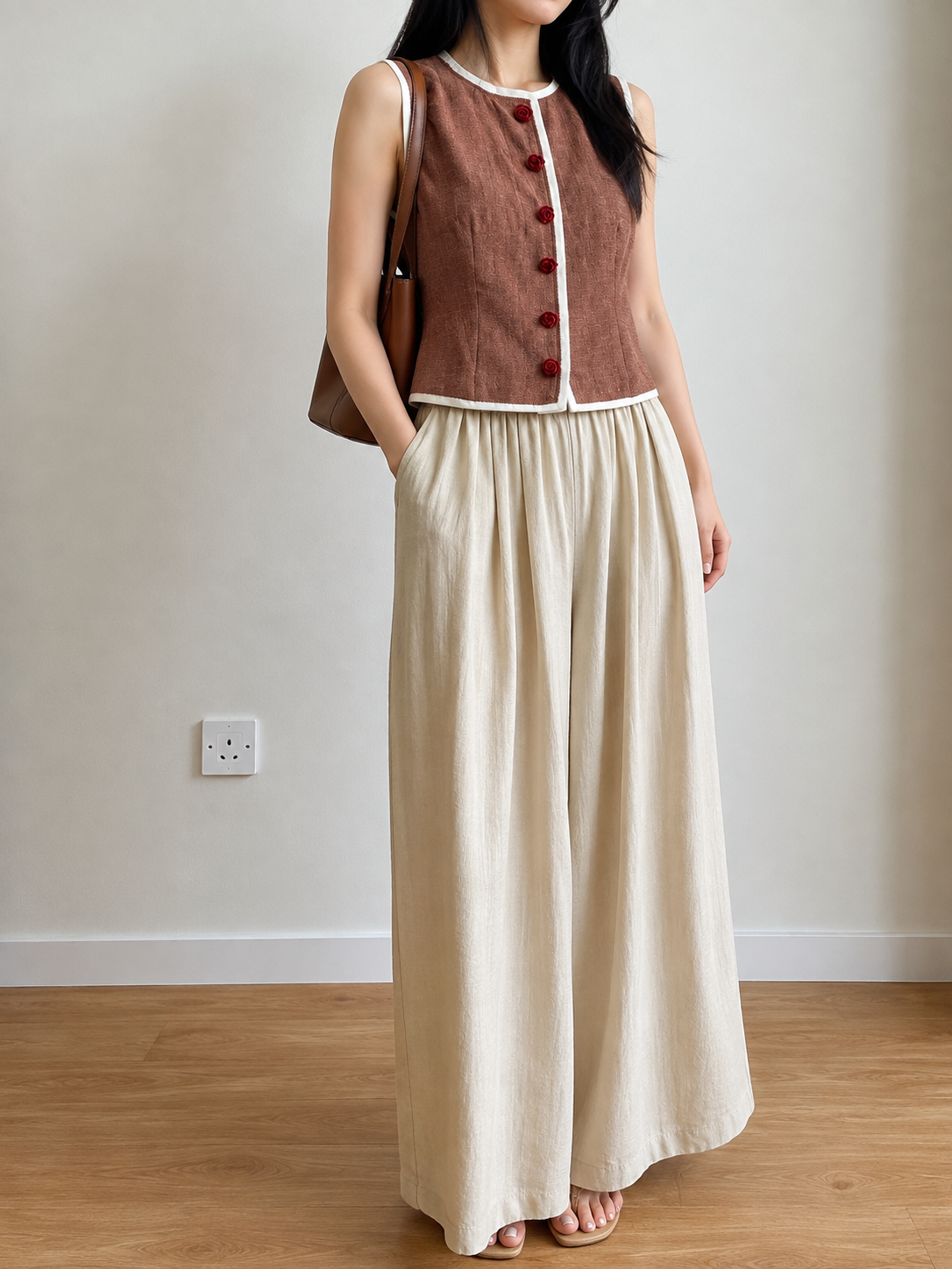 Gideon Crinkle-Texture Flowy Wide Leg Pants