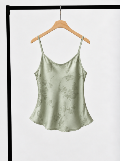 Yan Leng Padded Floral-Jacquard Satin Cami Top