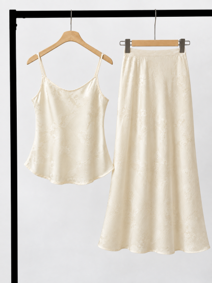 Yan Leng Padded Floral-Jacquard Satin Cami Top
