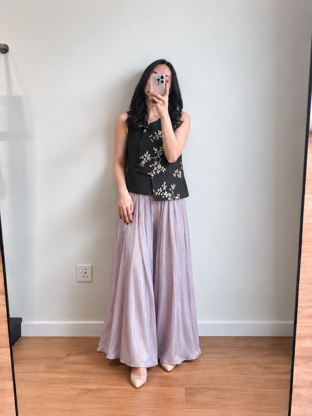 Yan En Shimmer Crinkle Wide-Leg Pants