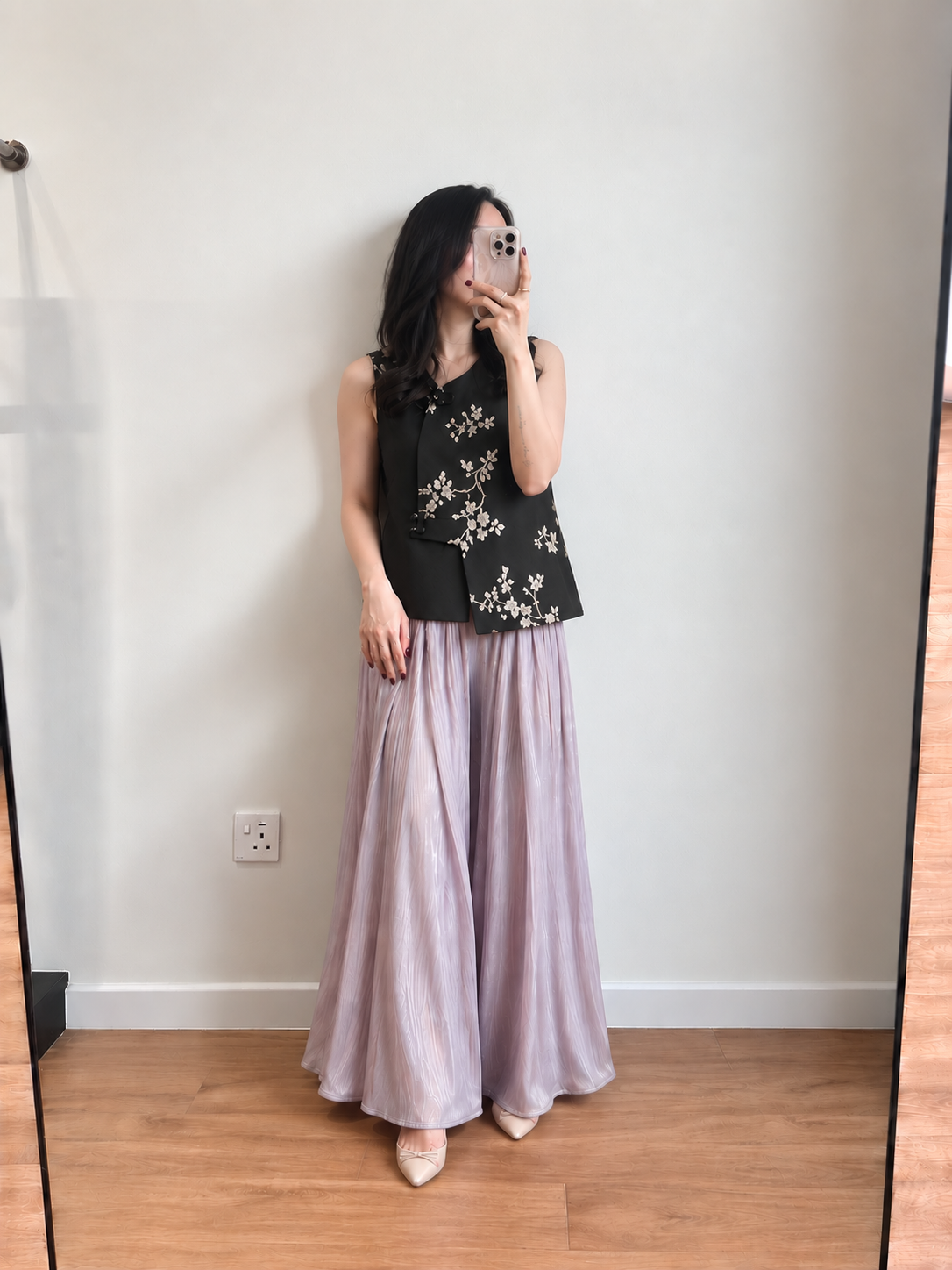 Yan En Shimmer Crinkle Wide-Leg Pants