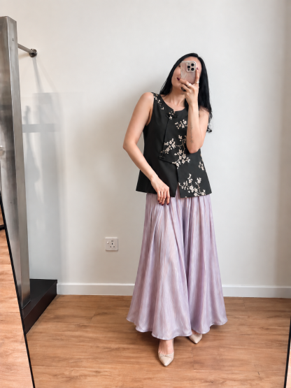 Yan En Shimmer Crinkle Wide-Leg Pants