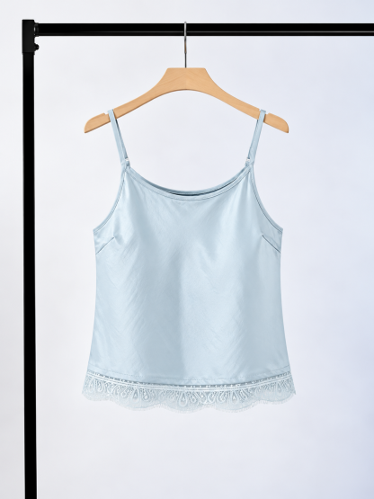 Yan Huai Lace Trim Satin Cami Top