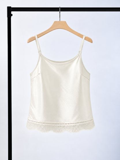 Yan Huai Lace Trim Satin Cami Top