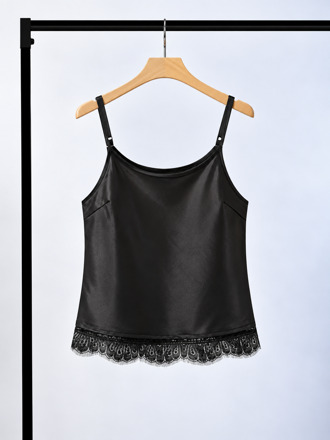 Yan Huai Lace Trim Satin Cami Top