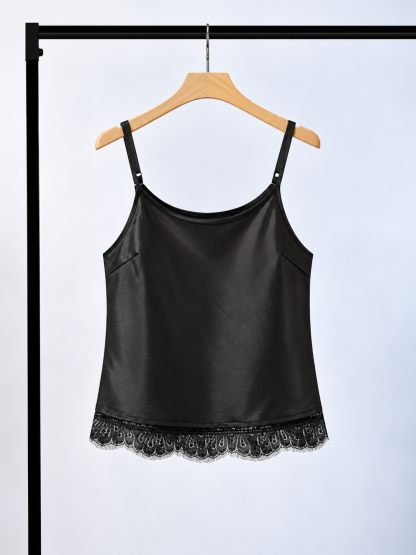 Yan Huai Lace Trim Satin Cami Top
