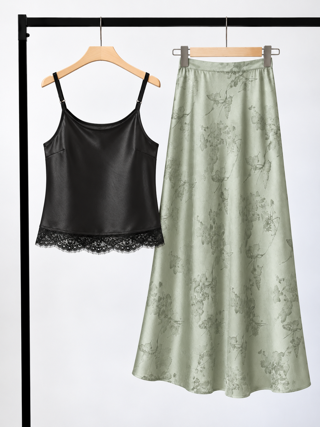 Yan Huai Lace Trim Satin Cami Top