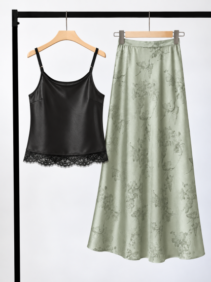 Yan Huai Lace Trim Satin Cami Top