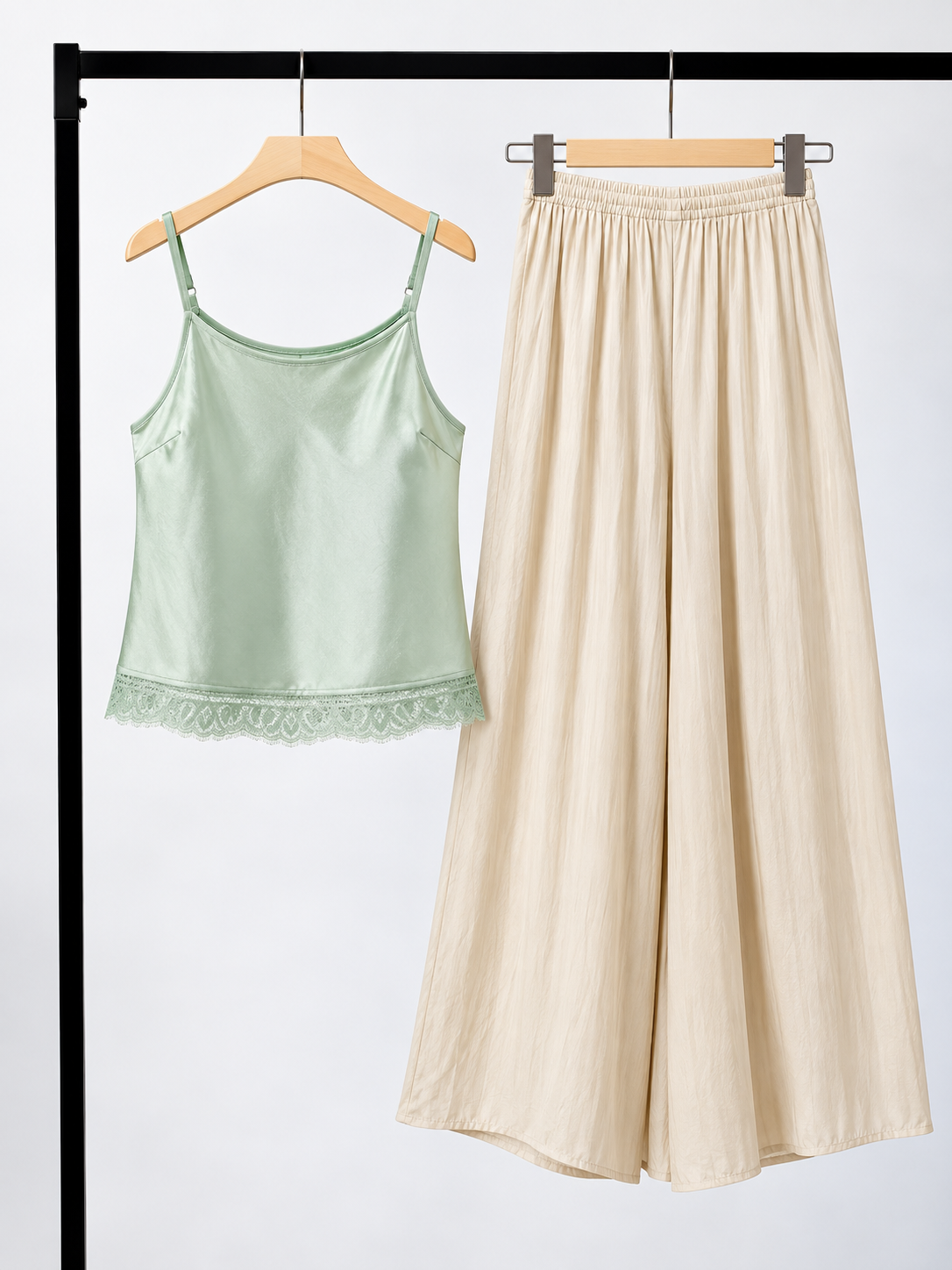 Yan Huai Lace Trim Satin Cami Top