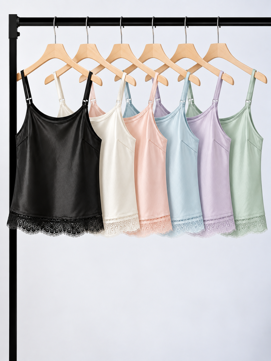 Yan Huai Lace Trim Satin Cami Top