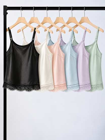 Yan Huai Lace Trim Satin Cami Top