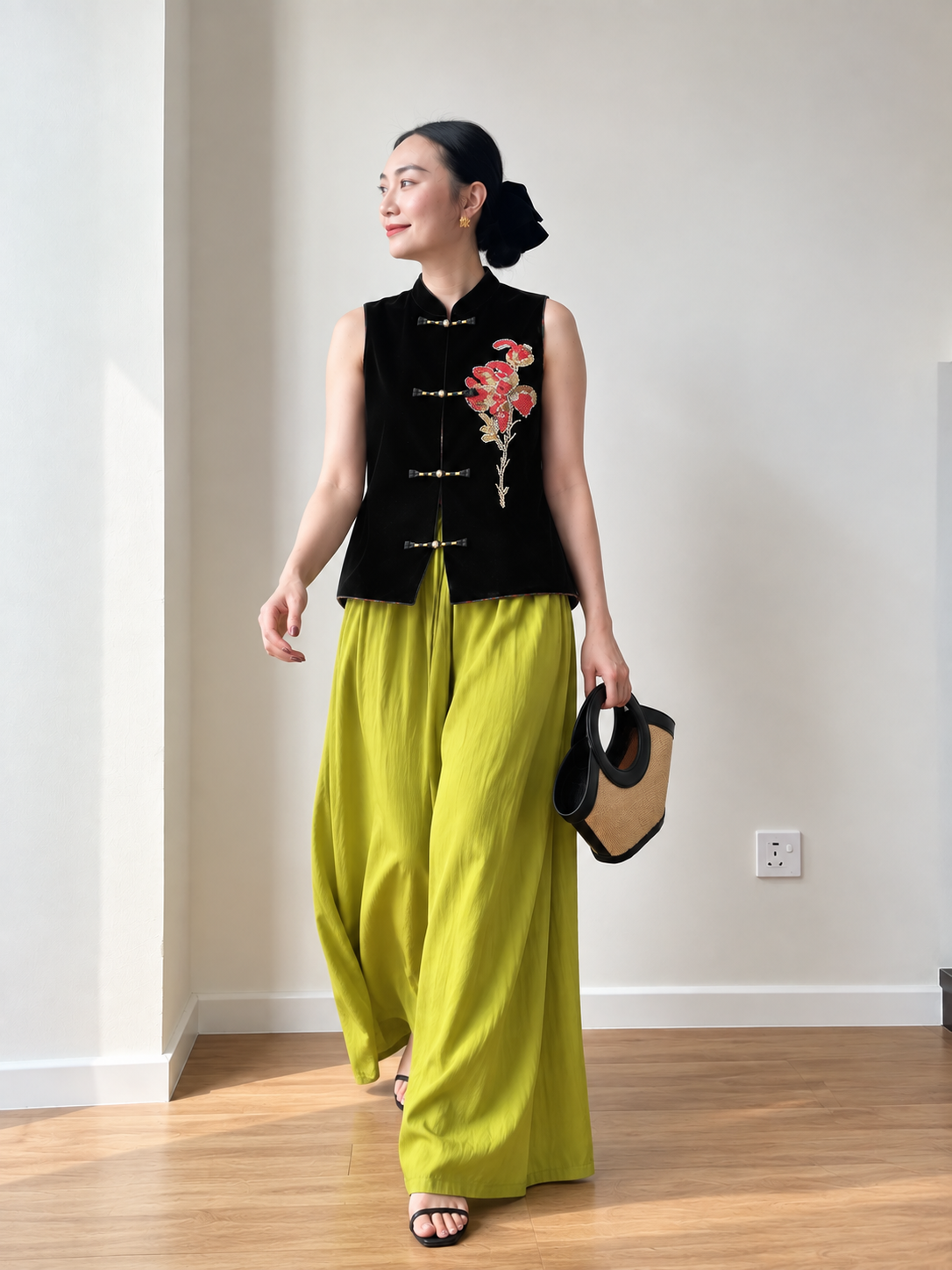 Yan Hang Sofr-Draped Wide Leg Pants