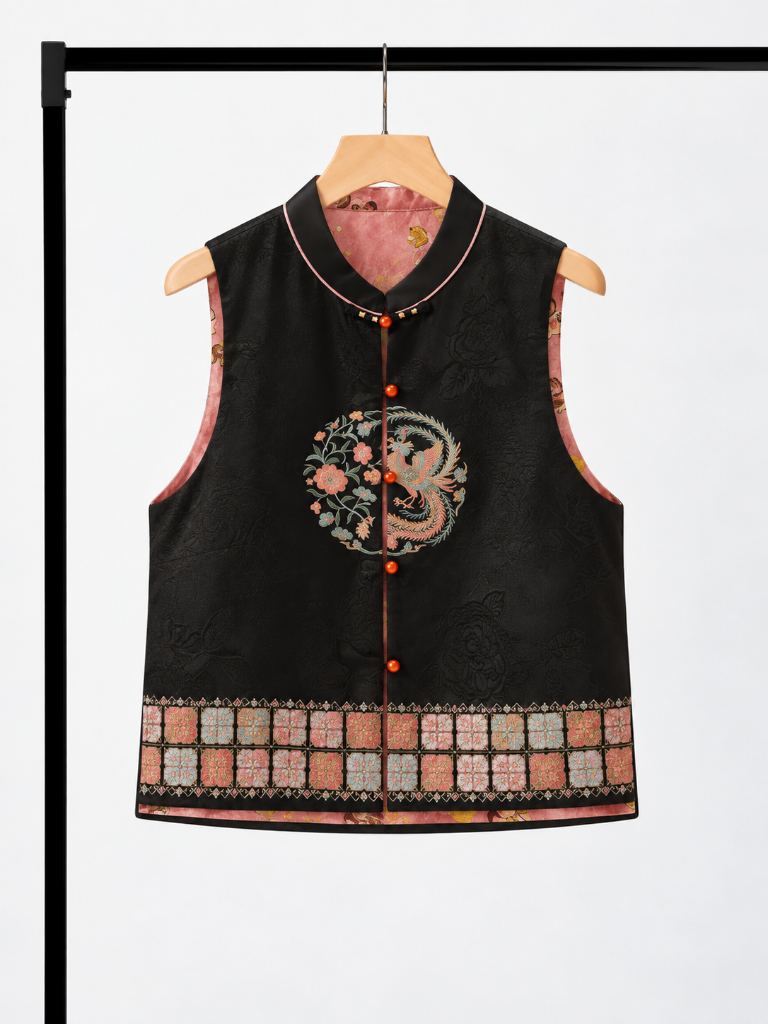 Yan Mang Reversible Phoenix-Embroidered Silk Oriental Vest