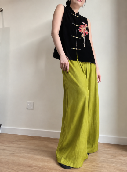 Yan Hang Sofr-Draped Wide Leg Pants