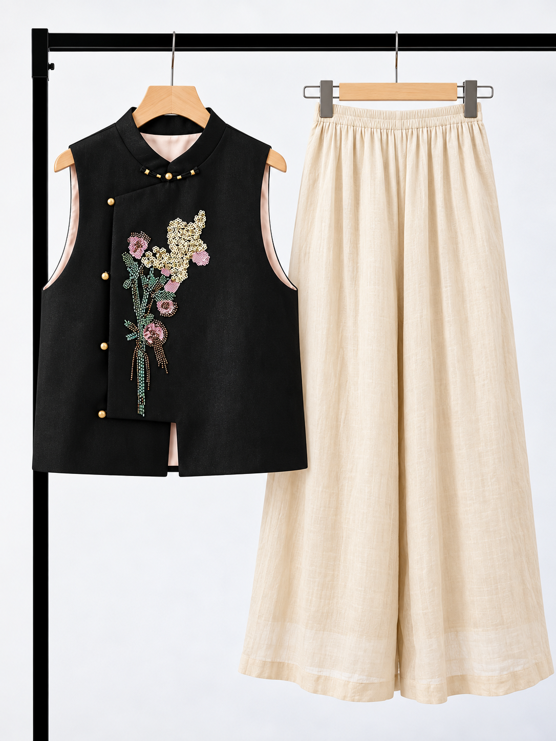 Yan Mei Reversible Sequin-Floral Silk Oriental Vest