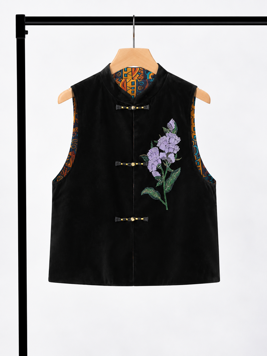 Yan Man Reversible Sequin-Floral Silk-Velvet Oriental Vest