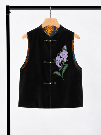 Yan Man Reversible Sequin-Floral Silk-Velvet Oriental Vest