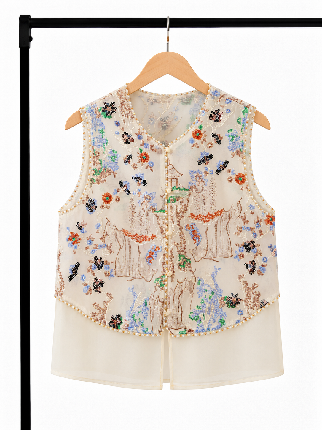 Ying Xue Floral-Embroidered Brocade Vest