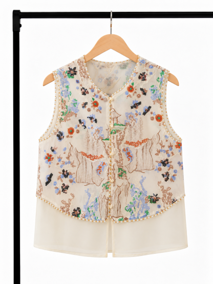 Ying Xue Floral-Embroidered Brocade Vest