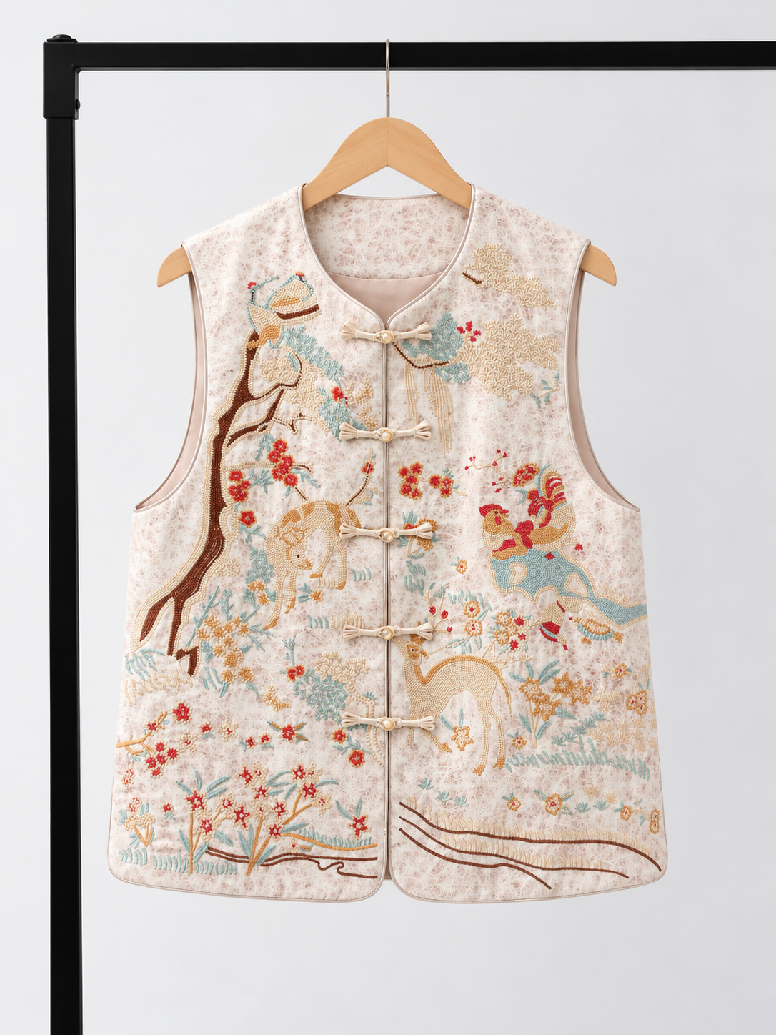 Yu Xin Deer-Print Embroidered Oriental Vest