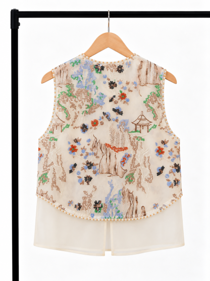 Ying Xue Floral-Embroidered Brocade Vest