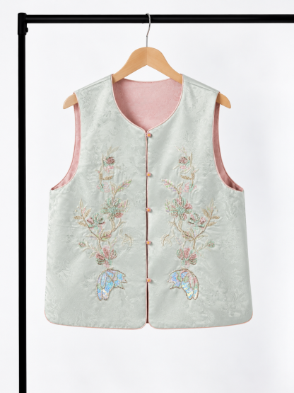 Yun Zhi Silk-Brocade Embroidered Vest