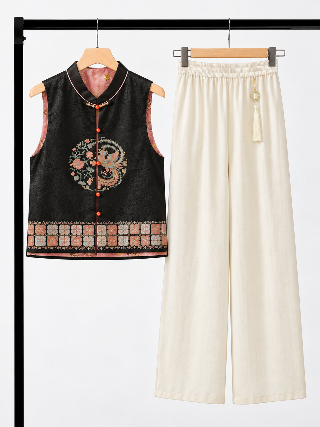 Yan Mang Reversible Phoenix-Embroidered Silk Oriental Vest