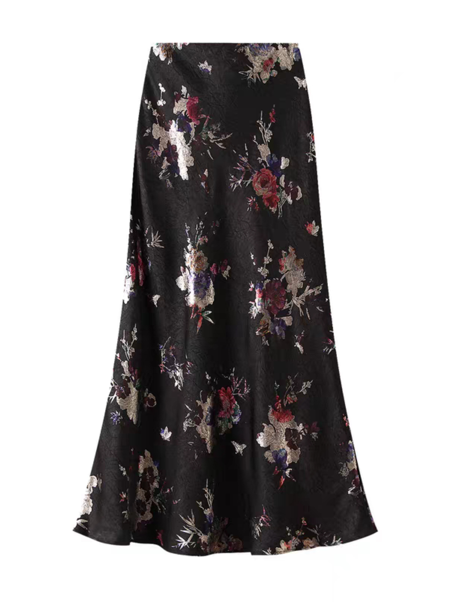 Fang Yuan Oriental Printing A-Line Skirt-The Black Bow-