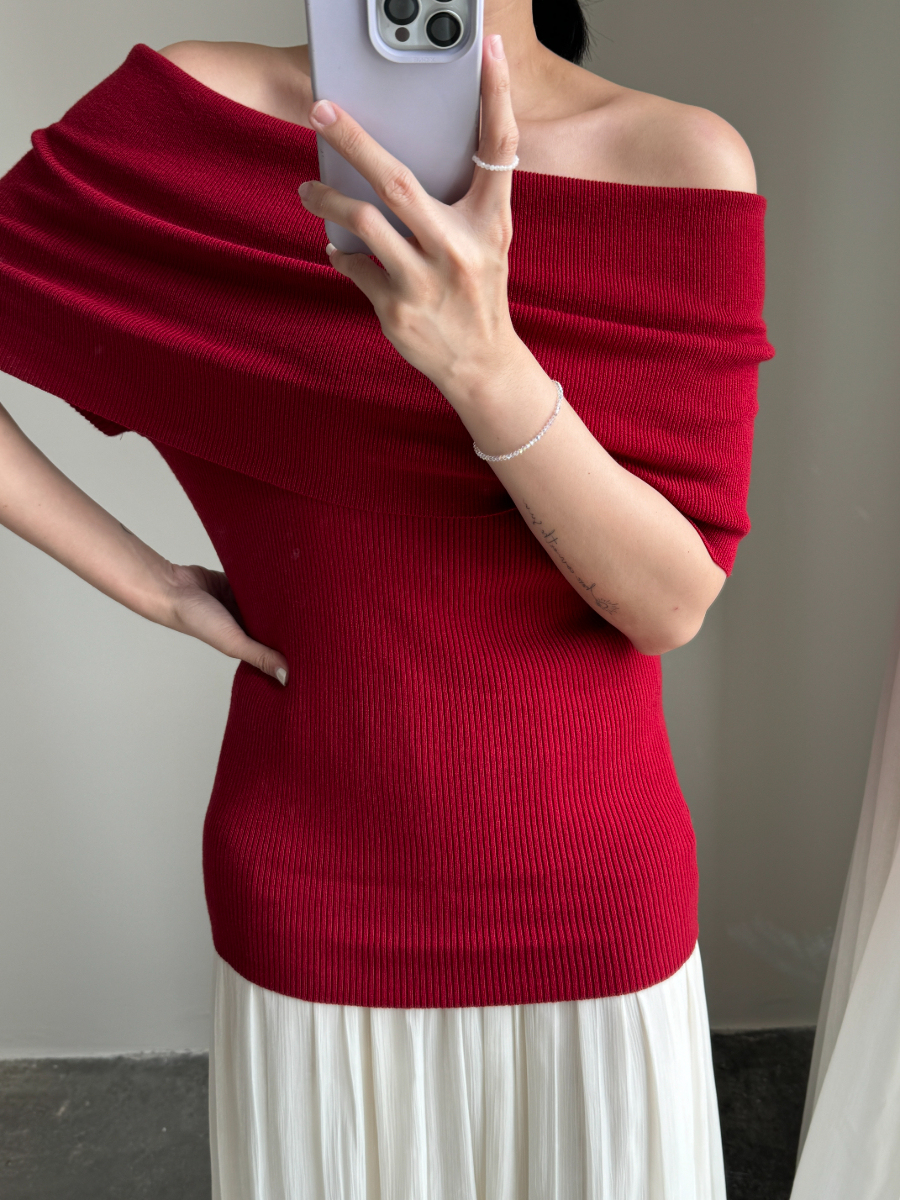 Taana Off Shoulder Knit Top -The Black Bow-