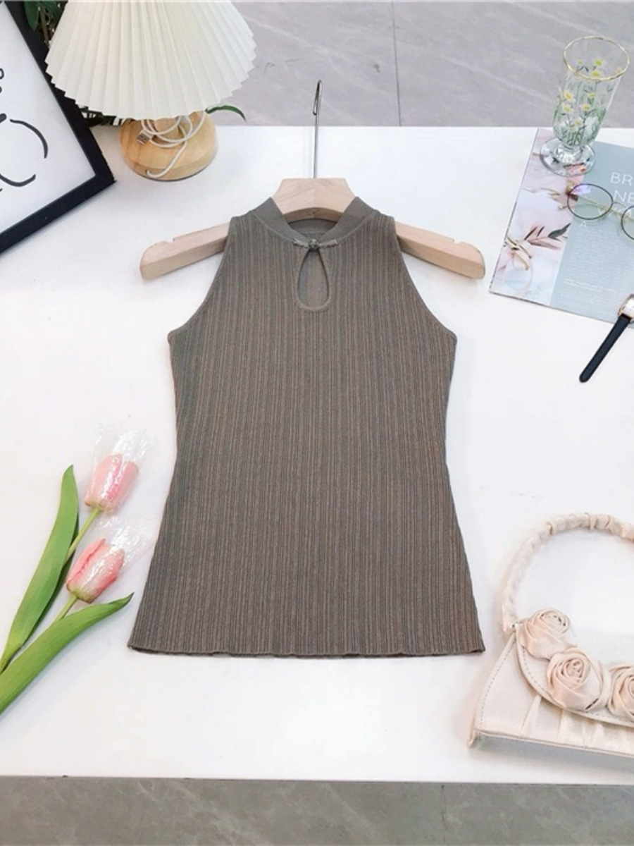 Li Yi Halter Neck Oriental Knit Top