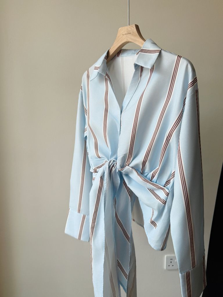 Venna Waist Tie Stripe Shirt