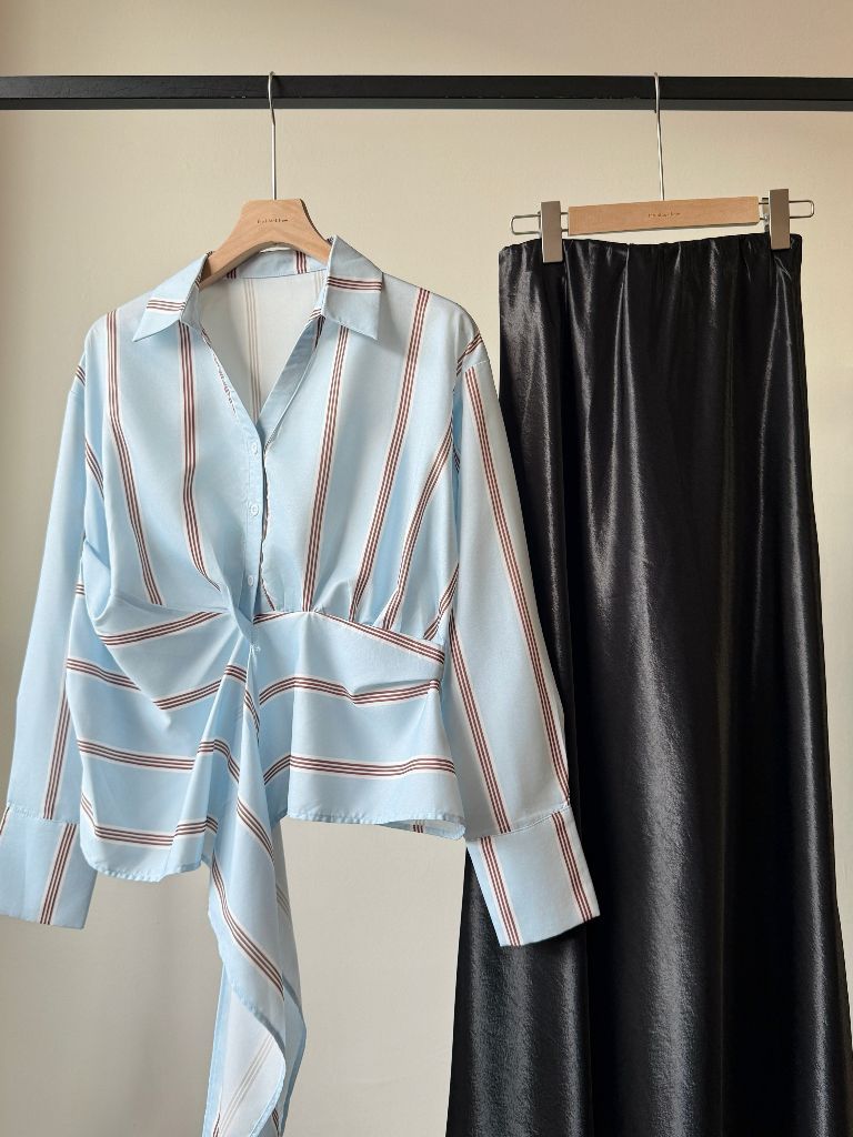 Venna Waist Tie Stripe Shirt