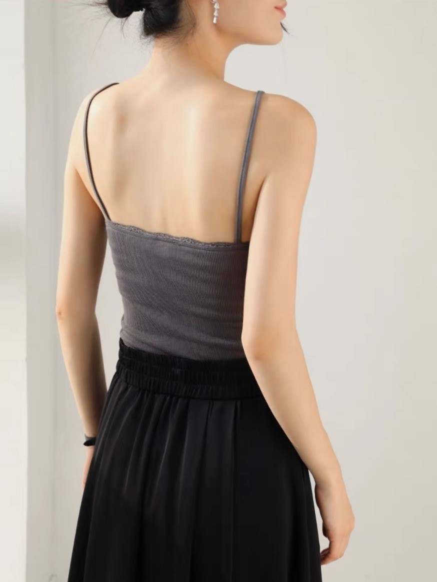 Qanaly French Lacey Trim Cami Padded Top